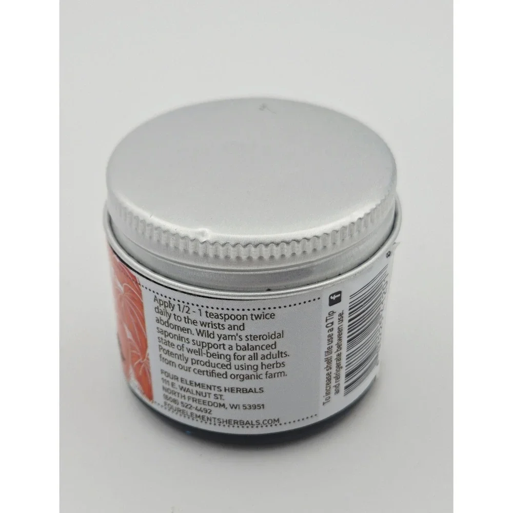 Four Elements Herbals Wild Yam Balancing Cream 2 fl oz Organic Made in USA READ
